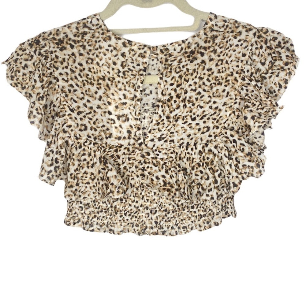 REVOLVE Blue Life Leopard Ruffle Crop Top Size Small - Picture 3 of 3